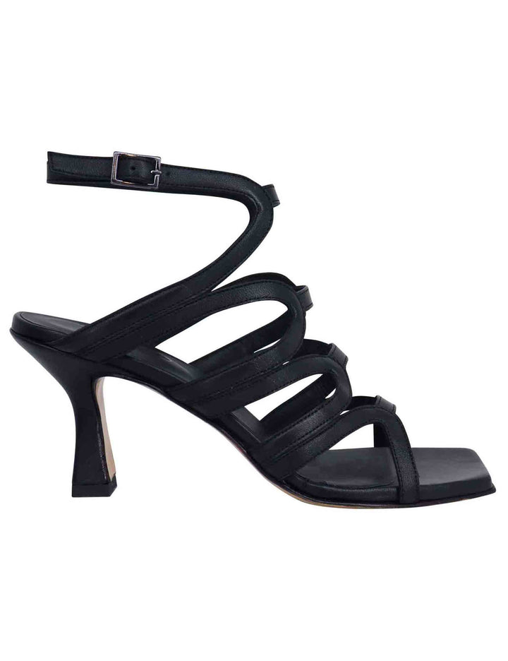Spatarella Sandali Slingback Donna In Pelle Nera Con Tacco Alto E Punta Quadra