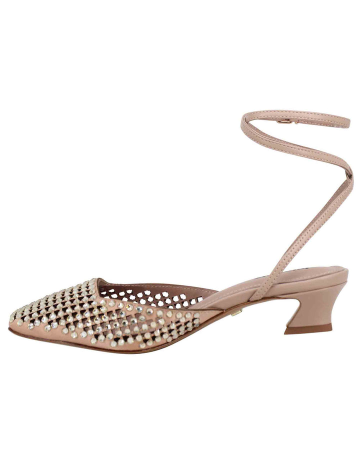 Spatarella Sandali Slingback Donna In Pelle Nude Con Strass E Tacco Basso Pia