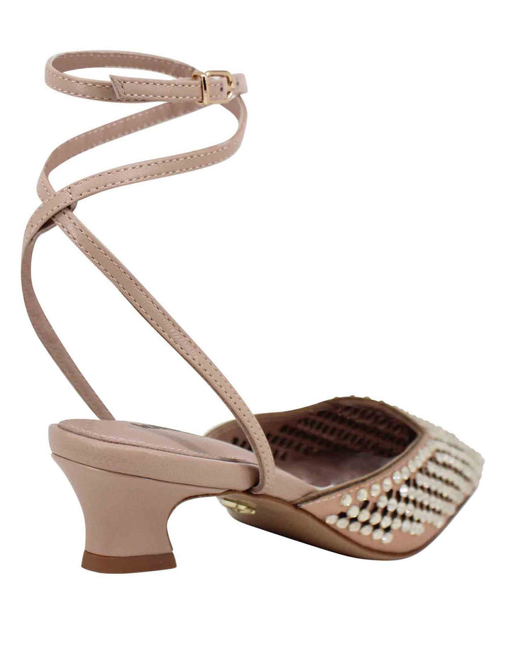 Spatarella Sandali Slingback Donna In Pelle Nude Con Strass E Tacco Basso Pia