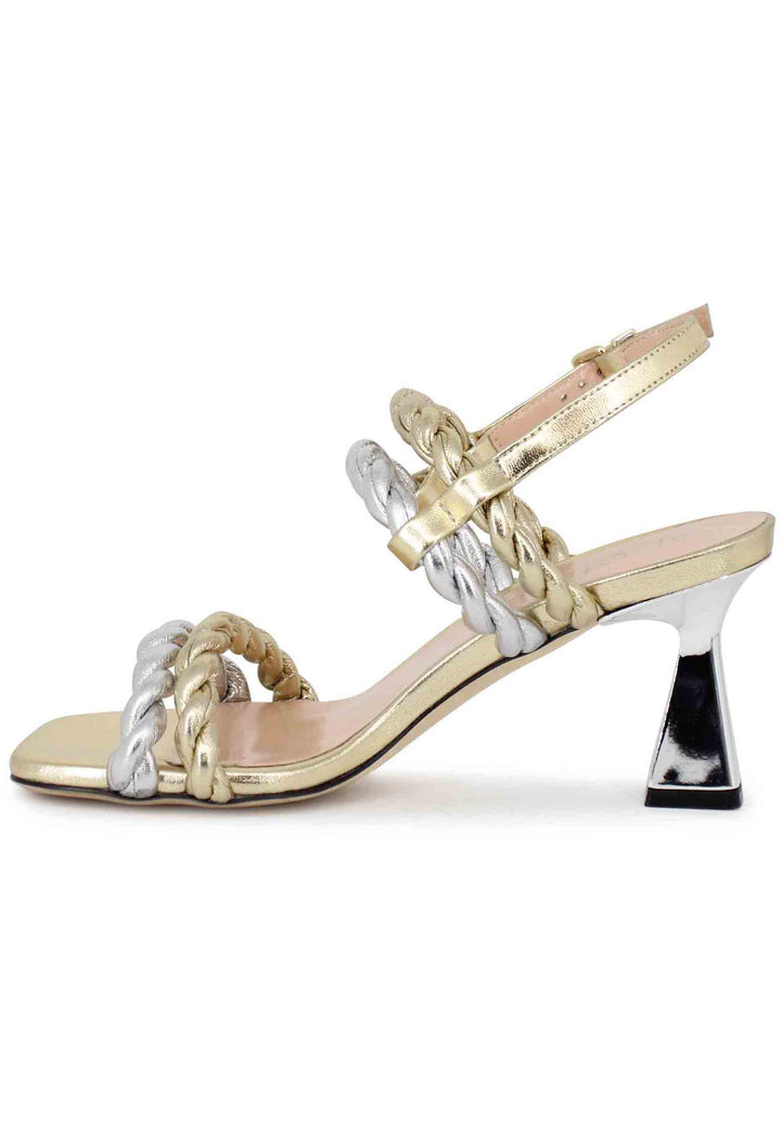 Spatarella Sandali Slingback Donna In Pelle Oro E Argento Con Tacco Argento