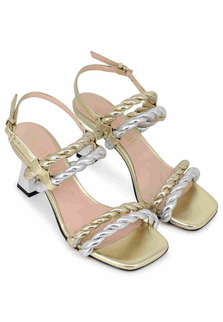 Spatarella Sandali Slingback Donna In Pelle Oro E Argento Con Tacco Argento