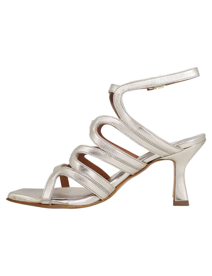 Spatarella Sandali Slingback Donna In Pelle Platino Con Tacco Alto E Punta Quadra