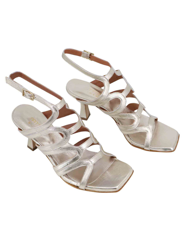 Spatarella Sandali Slingback Donna In Pelle Platino Con Tacco Alto E Punta Quadra