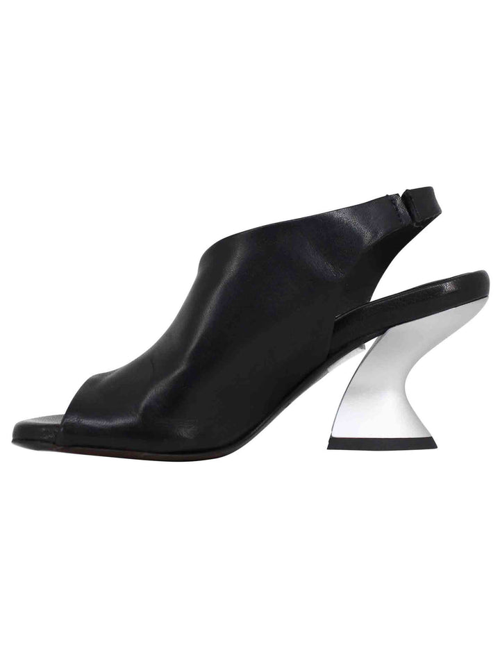 Spatarella Sandali Slingback Donna In Pelle Rosa Con Punta Tonda E Tacco In Argento