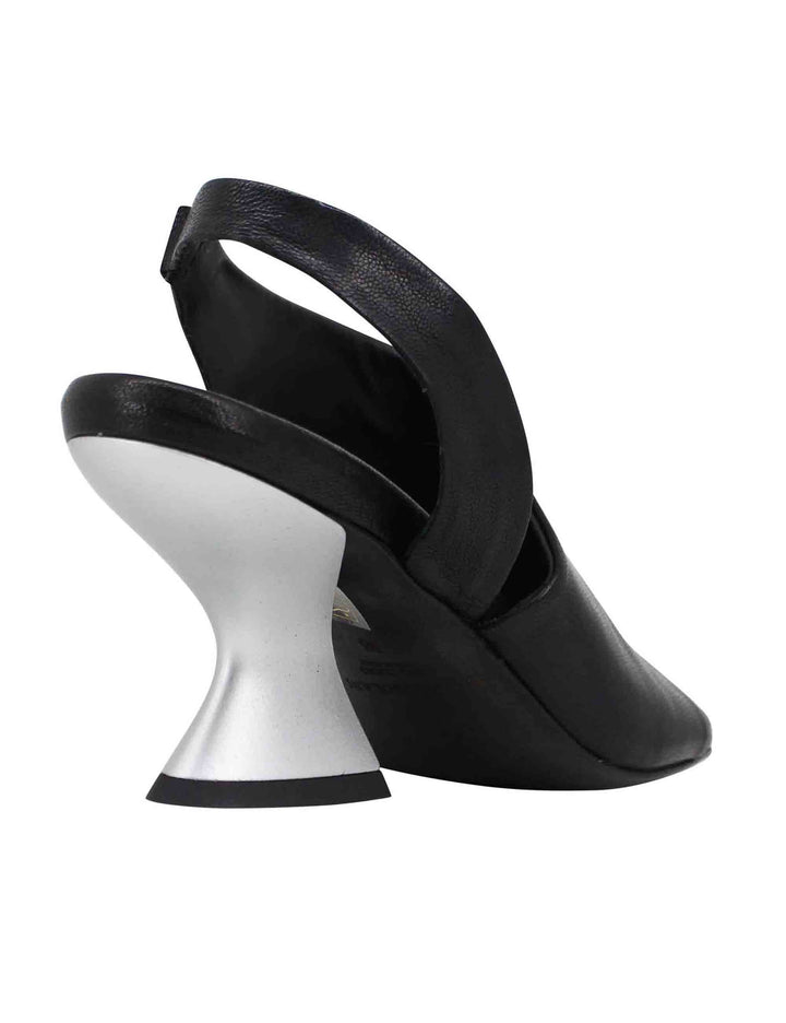 Spatarella Sandali Slingback Donna In Pelle Rosa Con Punta Tonda E Tacco In Argento