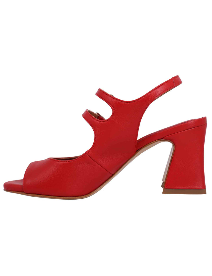 Spatarella Sandali Slingback Donna In Pelle Rossa Con Cinturini Punta Tonda E Tacco Alto