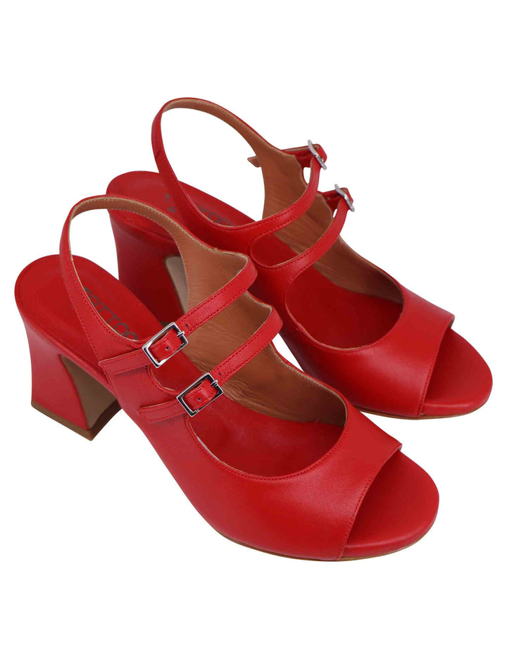 Spatarella Sandali Slingback Donna In Pelle Rossa Con Cinturini Punta Tonda E Tacco Alto