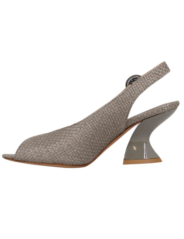 Spatarella Sandali Slingback Donna In Pelle Taupe Con Tacco Alto