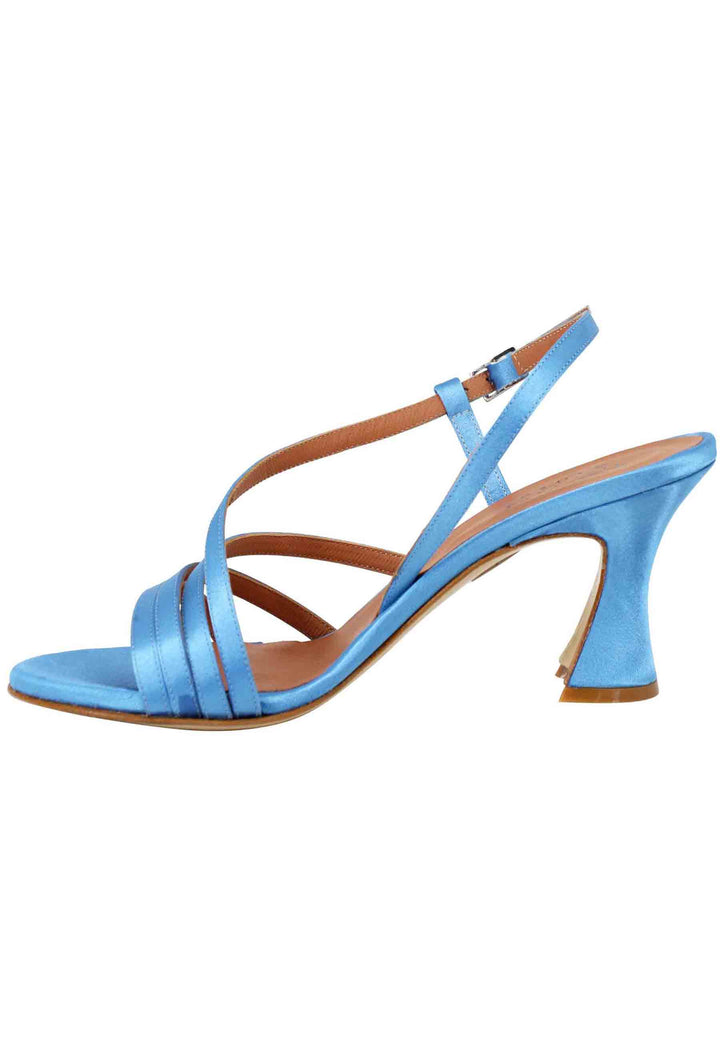 Spatarella Sandali Slingback Donna In Raso Azzurro E Suola In Cuoio