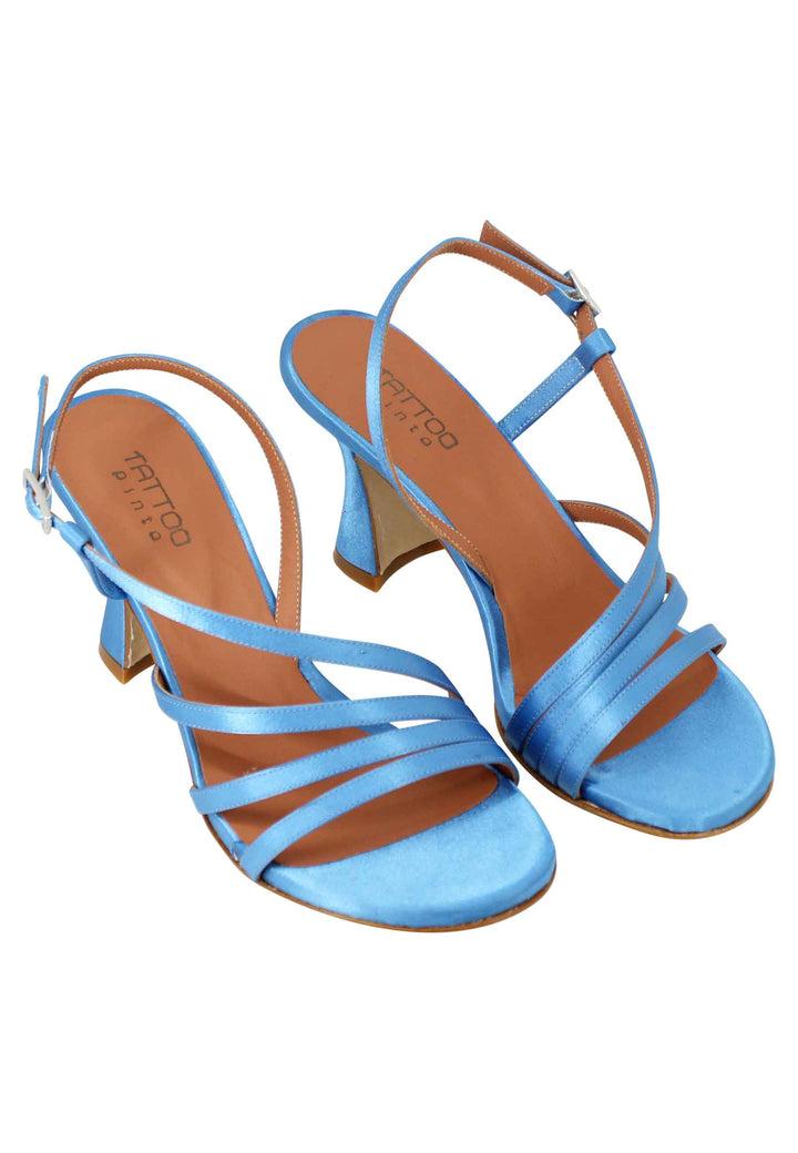 Spatarella Sandali Slingback Donna In Raso Azzurro E Suola In Cuoio