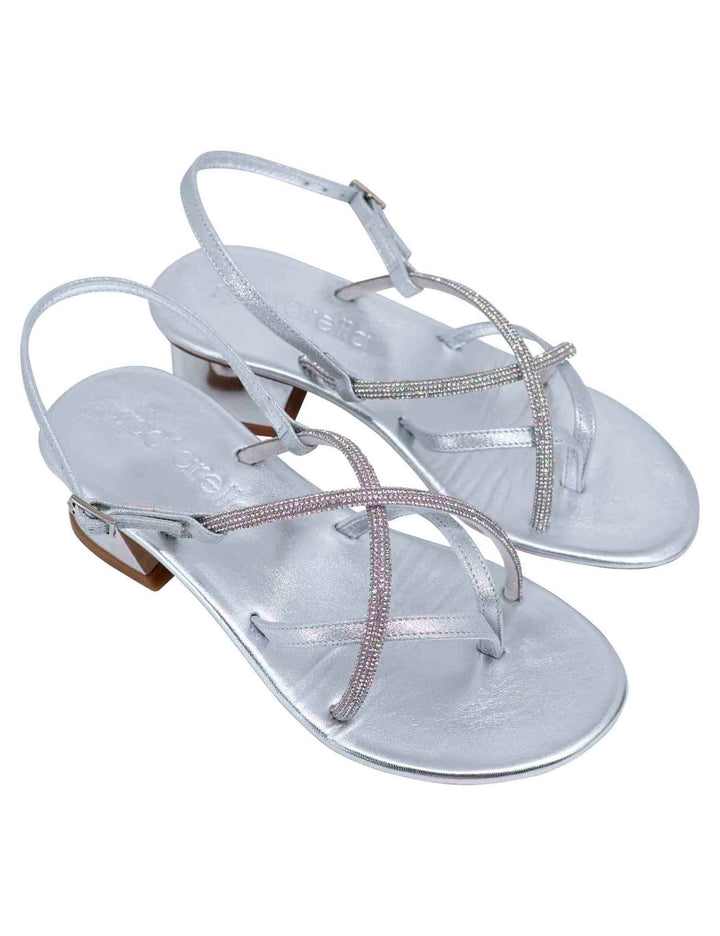 Spatarella Sandali Slingback Donna In Strass Argento Con Tacco Gioiello