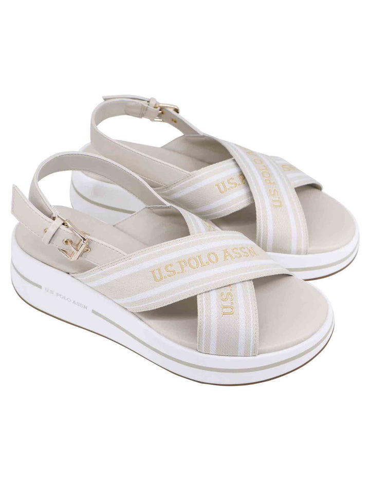 Spatarella Sandali Slingback Donna In Tessuto Beige Con Zeppa In Gomma