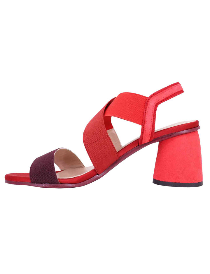 Spatarella Sandali Slingback Donna In Tessuto Bordeaux Con Tacco In Tinta