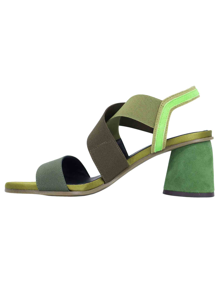 Spatarella Sandali Slingback Donna In Tessuto Verde Con Tacco In Tinta