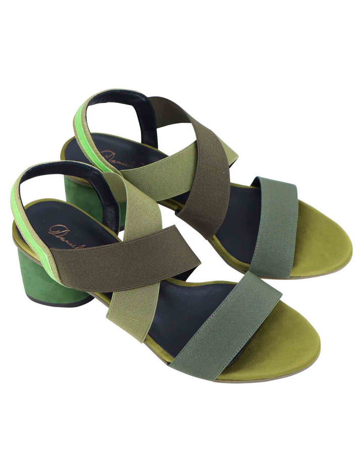 Spatarella Sandali Slingback Donna In Tessuto Verde Con Tacco In Tinta