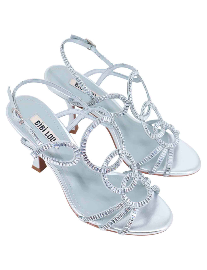 Spatarella Sandali Slingback Gioiello Donna In Strass Argento Con Tacco Alto Iris