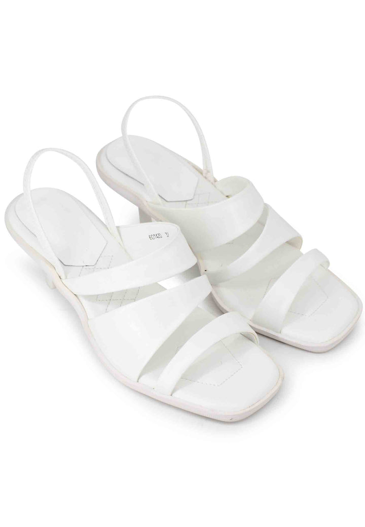 Spatarella Sandali Slingbak Donna In Pelle Bianca Con Suola In Gomma E Tacco Colorato