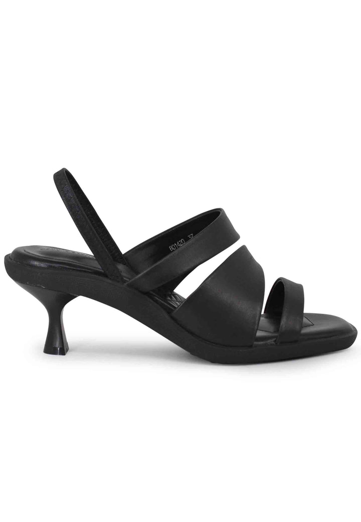 Spatarella Sandali Slingbak Donna In Pelle Nera Con Suola In Gomma E Tacco Colorato