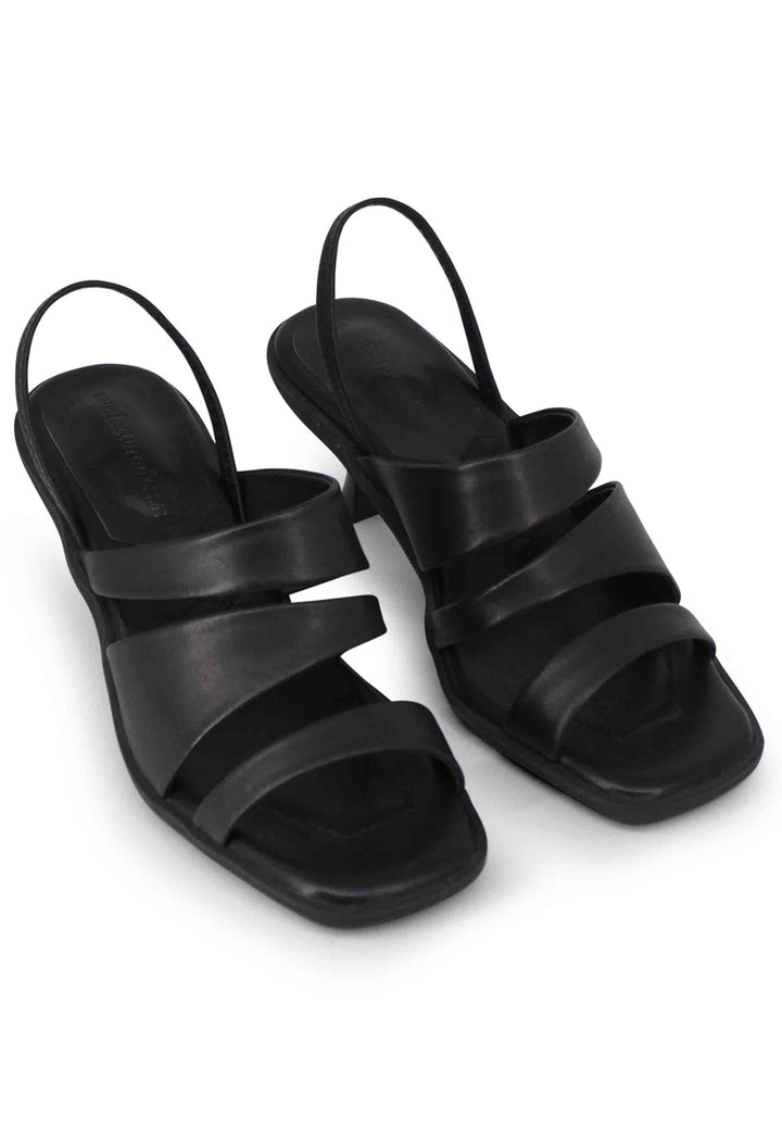 Spatarella Sandali Slingbak Donna In Pelle Nera Con Suola In Gomma E Tacco Colorato