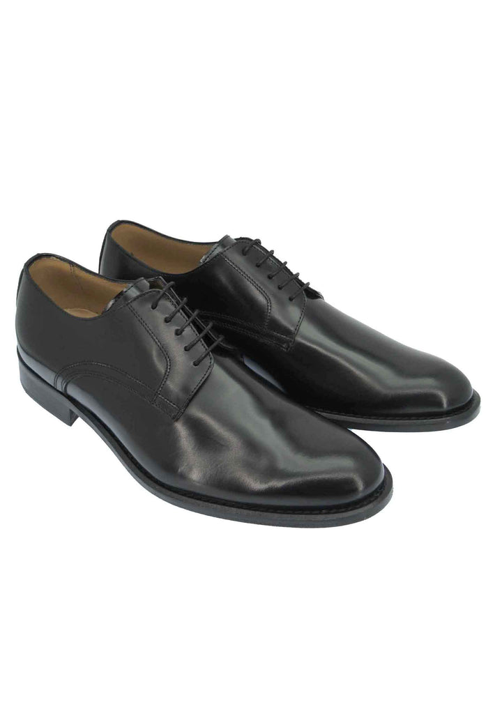 Spatarella Scarpe Stringate Uomo In Pelle Nera Lucida Con Suola E Tacco In Cuoio