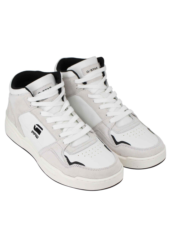 Spatarella Sneakers A Stivaletto Uomo Attacc Mid In Pelle Bianca Con Riporti Neri
