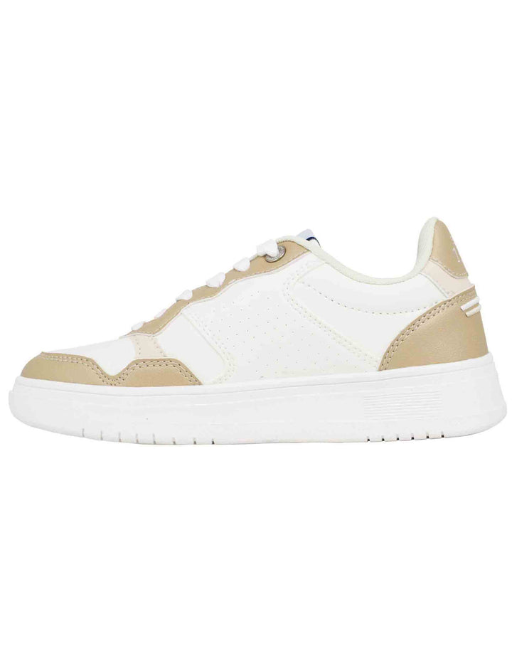 Spatarella Sneakers Donna In Eco Pelle Vintage Bianco E Bronzo