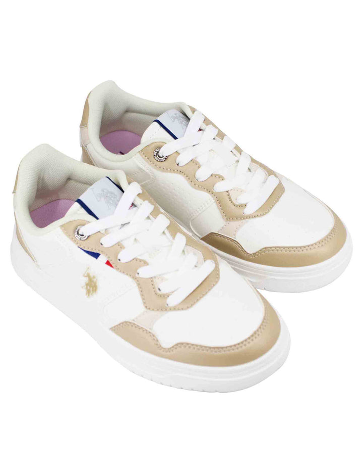Spatarella Sneakers Donna In Eco Pelle Vintage Bianco E Bronzo