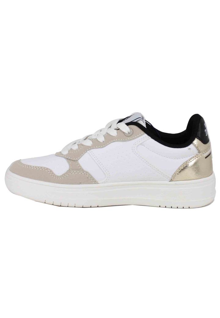 Spatarella Sneakers Donna In Eco Pelle Vintage Bianco E Oro