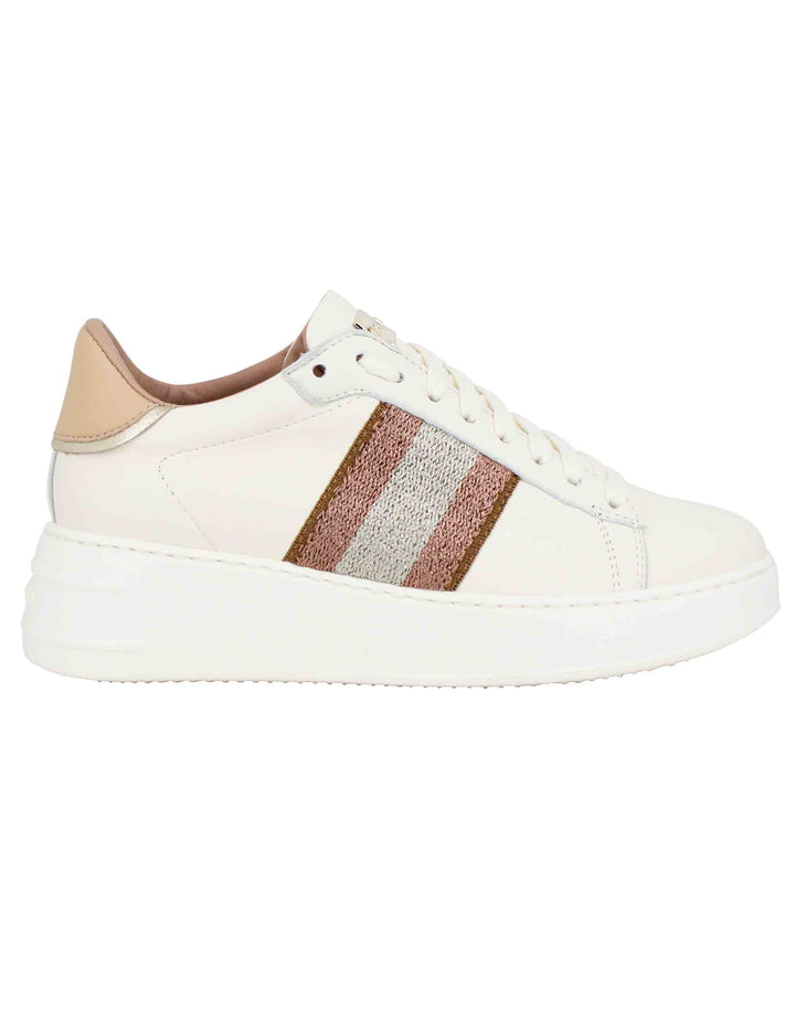 Spatarella Sneakers Donna In Pelle Beige Con Banda Laterale