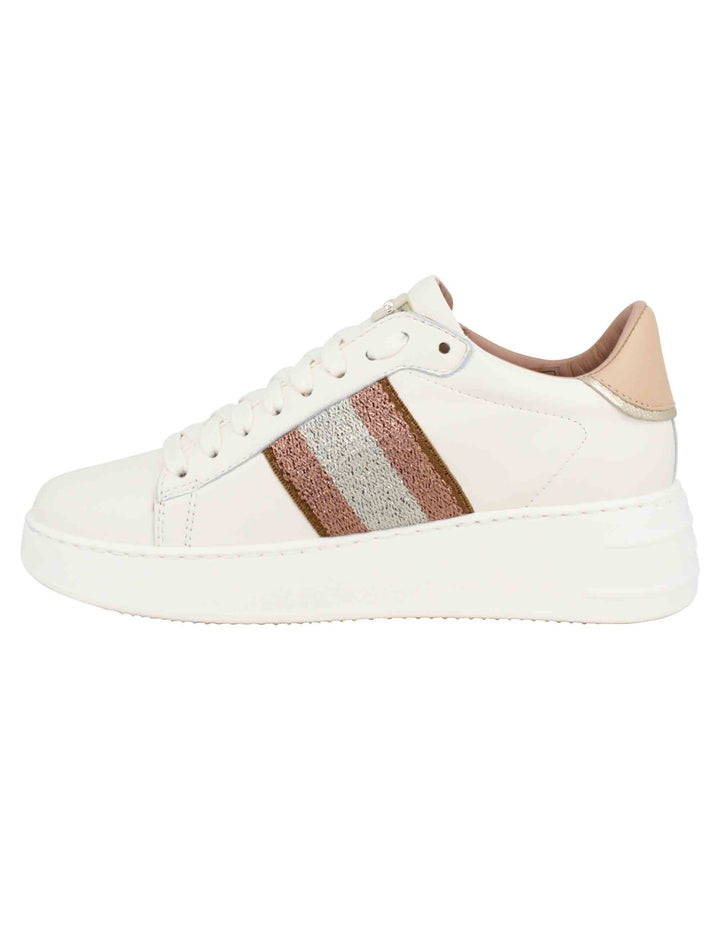 Spatarella Sneakers Donna In Pelle Beige Con Banda Laterale
