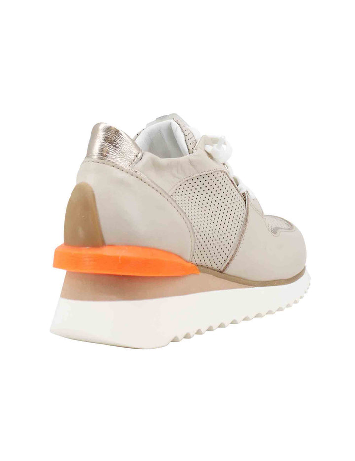 Spatarella Sneakers Donna In Pelle Beige Con Zeppa Interna