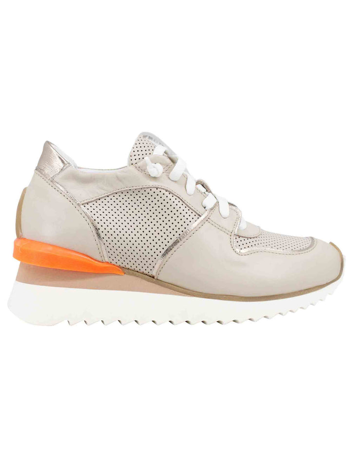 Spatarella Sneakers donna in pelle beige con zeppa interna