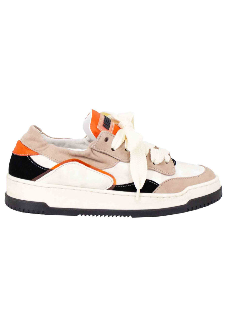 Spatarella Sneakers Donna In Pelle Beige E Taupe Con Fondo Gomma