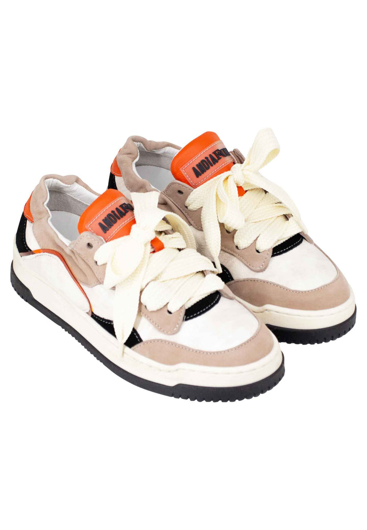 Spatarella Sneakers Donna In Pelle Beige E Taupe Con Fondo Gomma