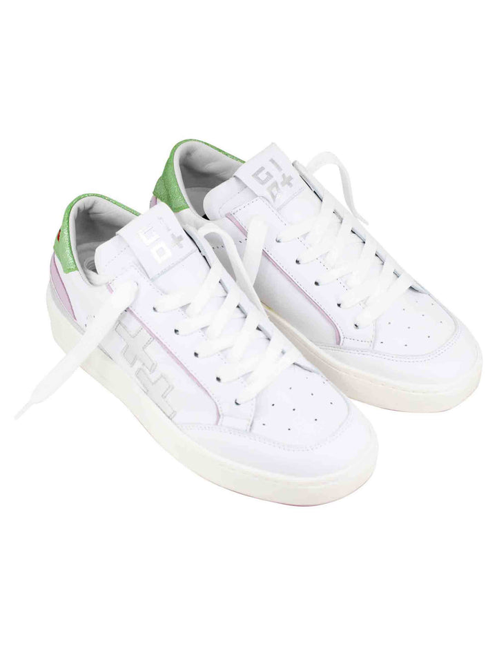 Spatarella Sneakers Donna In Pelle Bianca Con Riporti In Pelle Argento
