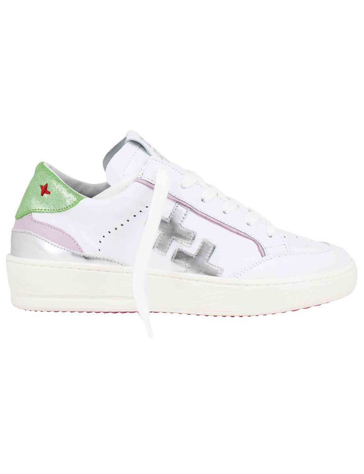 Spatarella Sneakers donna in pelle bianca con riporti in pelle argento