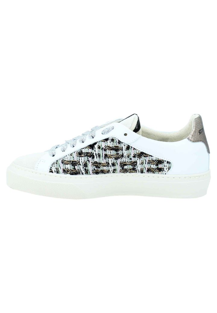 Spatarella Sneakers Donna In Pelle Bianca E Tessuto Con Fondo In Gomma Bianco