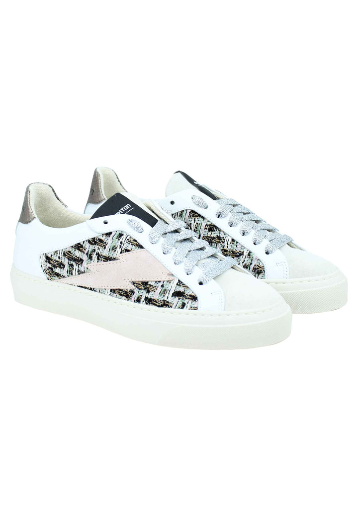 Spatarella Sneakers Donna In Pelle Bianca E Tessuto Con Fondo In Gomma Bianco