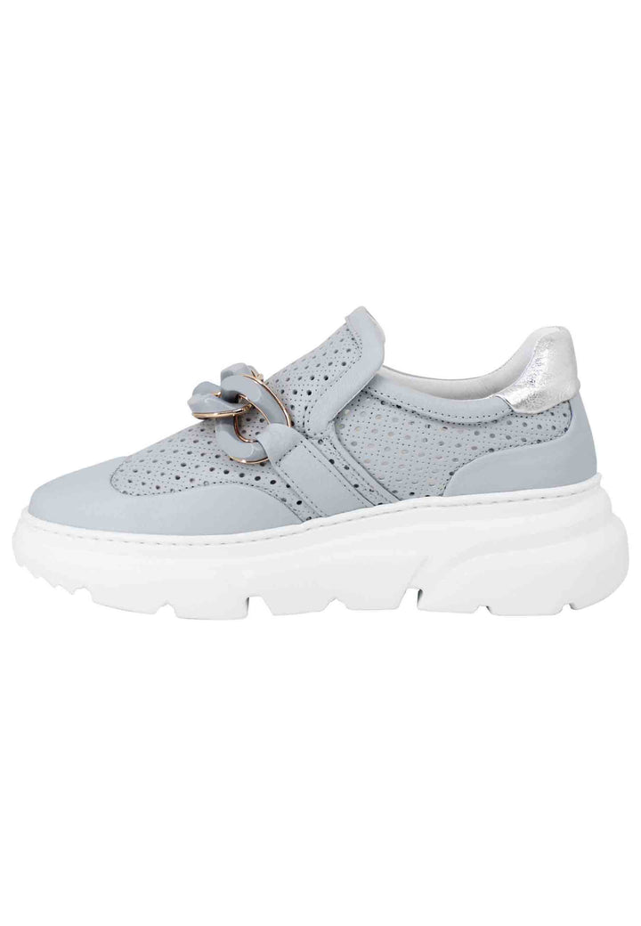 Spatarella Sneakers Donna In Pelle Celeste Forata Con Catena Tono Su Tono