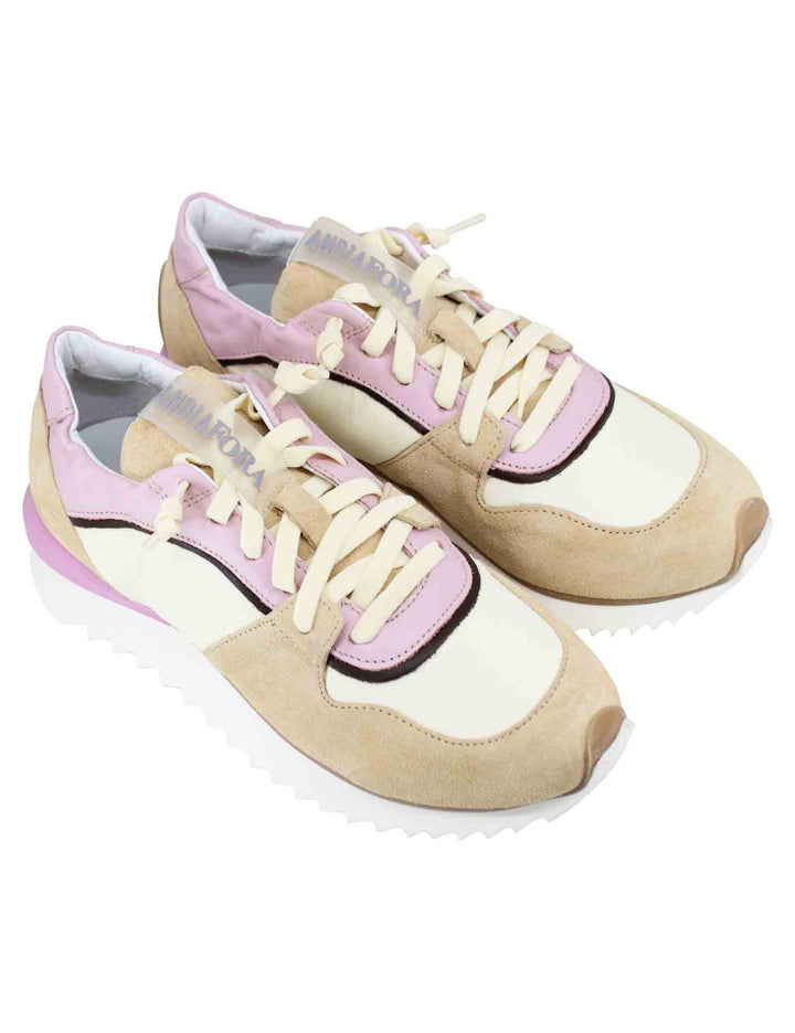 Spatarella Sneakers Donna In Pelle E Camoscio Beige
