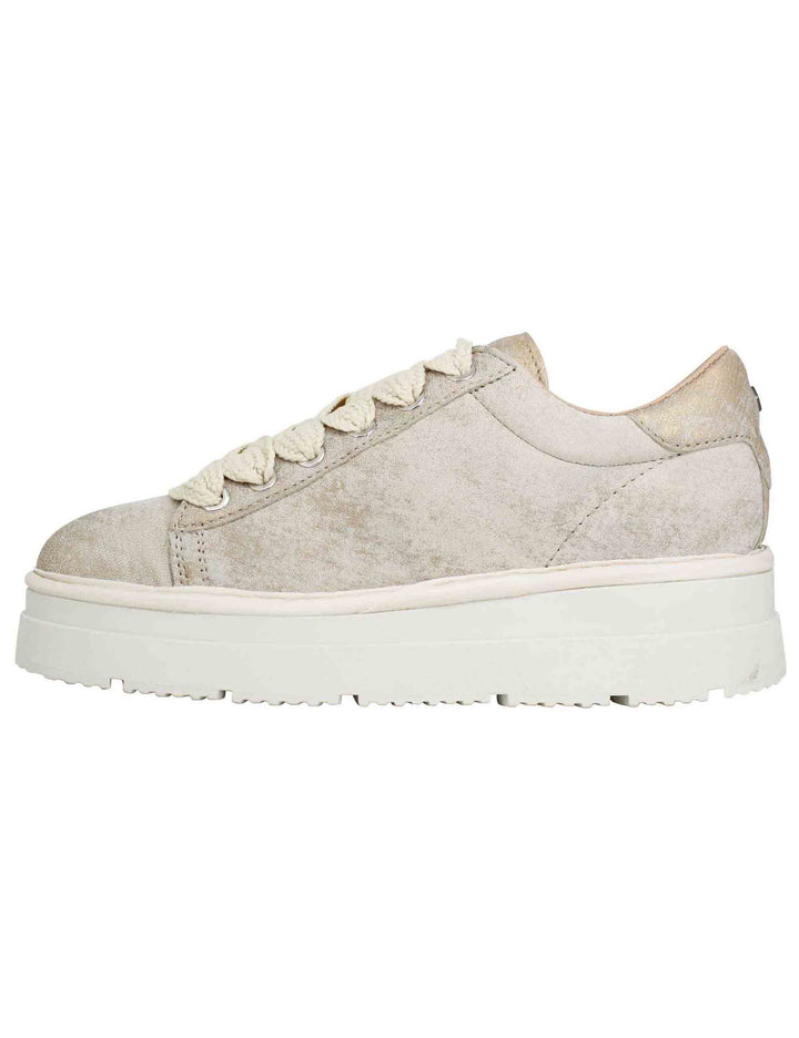 Spatarella Sneakers Donna In Pelle Laminata Oro Con Fondo Alto