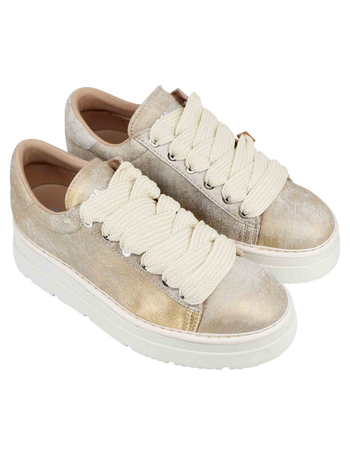 Spatarella Sneakers Donna In Pelle Laminata Oro Con Fondo Alto