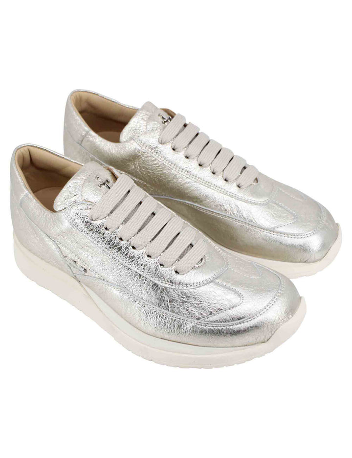 Spatarella Sneakers Donna In Pelle Laminata Platino