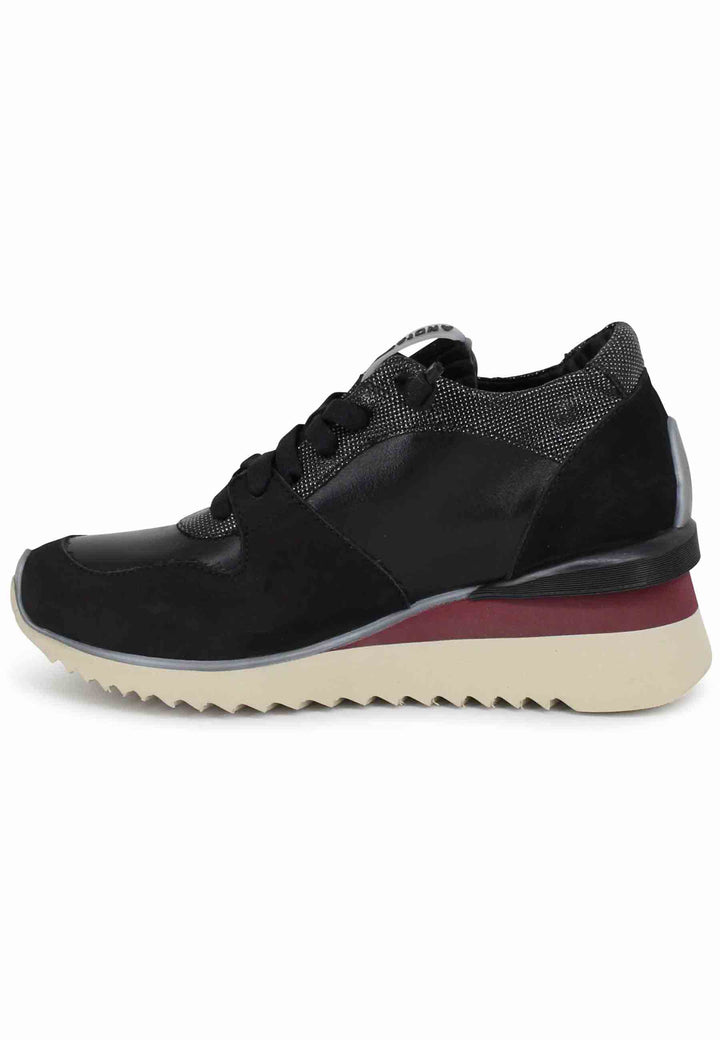 Spatarella Sneakers Donna In Pelle Nera Con Fondo Zeppa