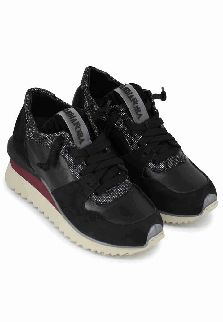 Spatarella Sneakers Donna In Pelle Nera Con Fondo Zeppa