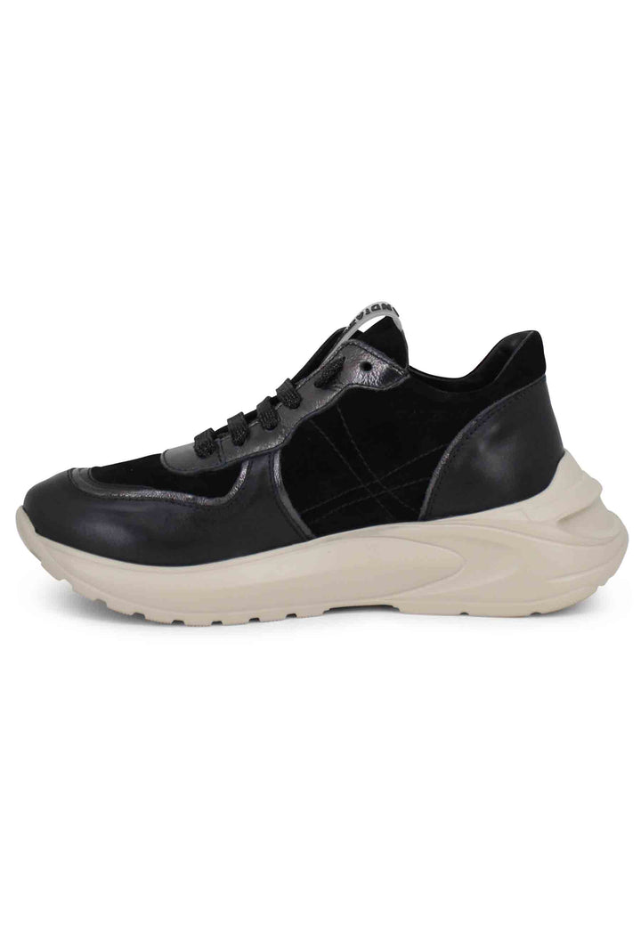 Spatarella Sneakers Donna In Pelle Nera Con Suola In Gomma