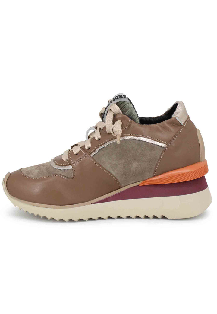 Spatarella Sneakers Donna In Pelle Taupe Con Fondo Zeppa