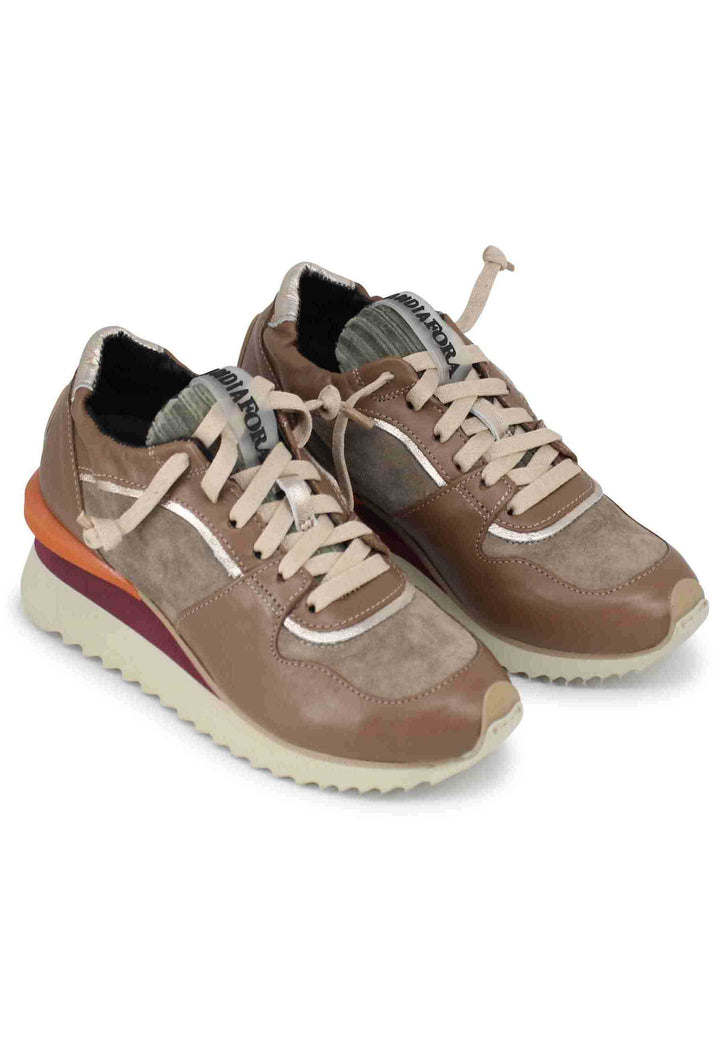 Spatarella Sneakers Donna In Pelle Taupe Con Fondo Zeppa