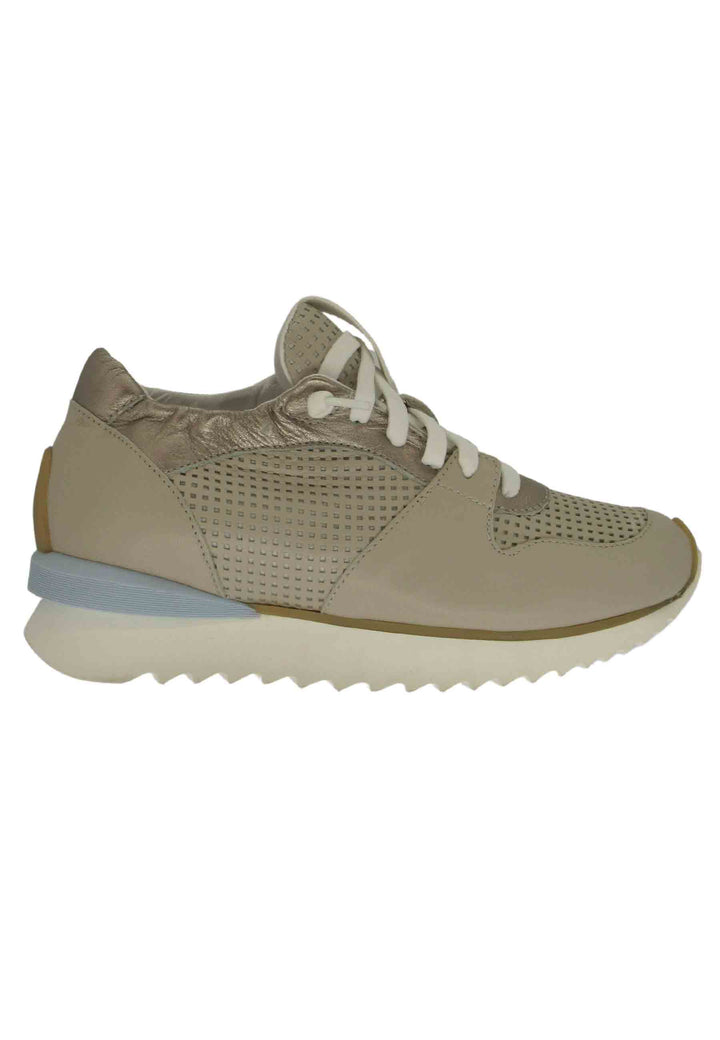 Spatarella Sneakers Donna In Pelle Taupe Con Suola Alta Il Gomma