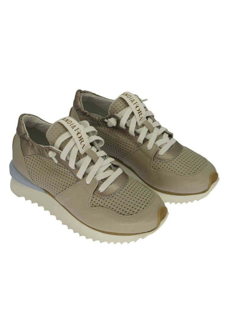 Spatarella Sneakers Donna In Pelle Taupe Con Suola Alta Il Gomma